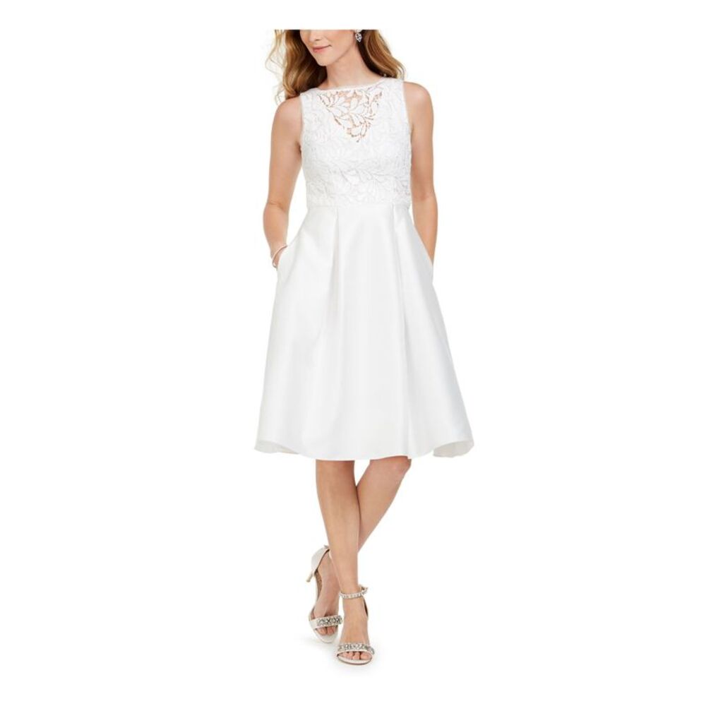 NWT ADRIANNA PAPELL Womens White Sleeveless Knee Length Evening Dress 6